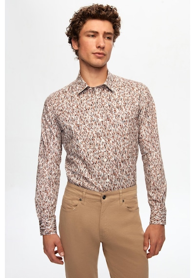 D's Damat Slim Fit Kahverengi Baskılı Gömlek 2ec0221062590 Kahve