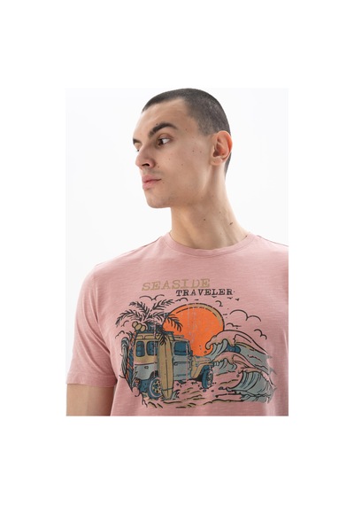 AR-MA Arma Erkek Regular Fit Parça Boyama Bisiklet Yaka Tişört Y25344490701 Pembe