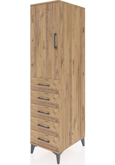 Kronos Dolap Tek Raflı 5 Çekmeceli Tek Askılı 44x59x182 Çam-çam Çam