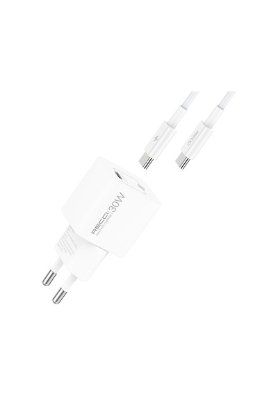 Recci Rc77e Gan Teknolojili Hızlı Şarj Başlığı Type-c To Type-c Pd 30w Kablolu Şarj Seti Beyaz