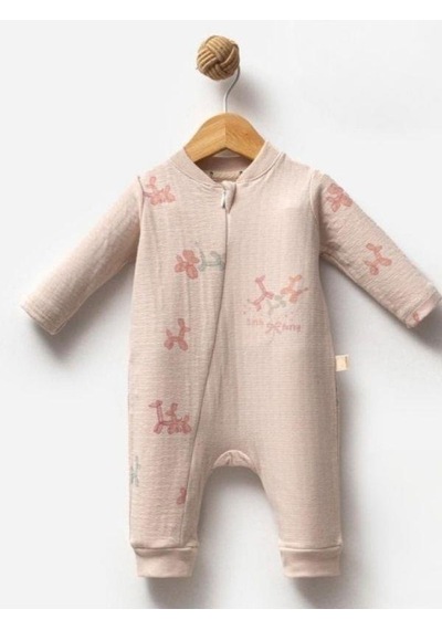 Cantoy Kız Bebek Desenli Şapkalı Tulum-15304 Bej