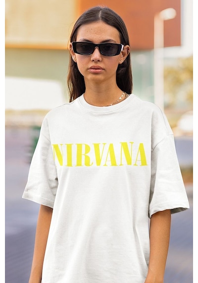 Nirvana Baskılı Unisex Oversize Müzik Grubu Tişört Beyaz