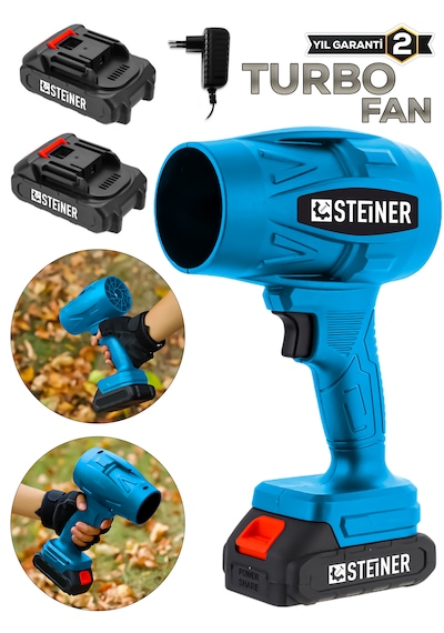 Steiner 21 V 5 Ah Çift Akülü Şarjlı Akülü Jet Fan Üfleyici Toz Üfleyici Mangal Yakma Araba Kurutma Makinesi Mavi