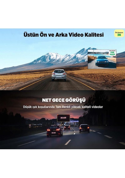 360+ Botslab G500H Pro ADAS Ön 3K QHD -Arka 1080P FHD 150° Açı WiFi+GPS Araç İçi Kamera+Park Modu