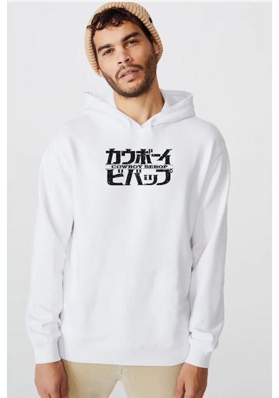 Cowboy Bebop Retro Letter Logo Beyaz Erkek 3ip Kapşonlu Sweatshirt 001