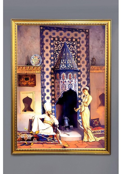 Kahve Ocağı Desenli Dijital Baskılı Kadife Kumaş Çerçeveli Tablo Tbl0065