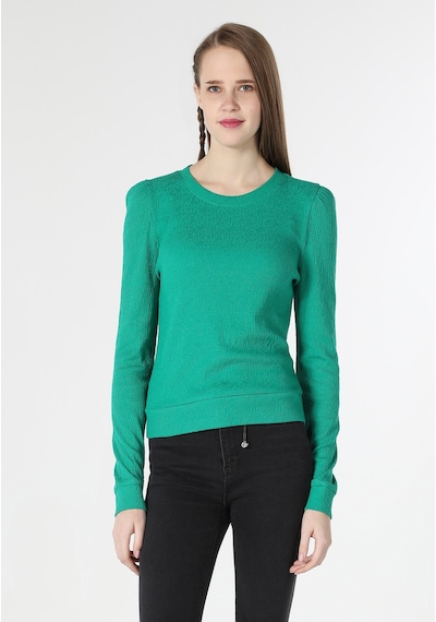 Colins Slim Fit Yuvarlak Yaka Düz Kadın Yeşil Uzun Kol Tişört Cl1061930 Q1.v2 Grn Yeşil