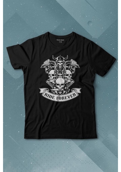 Kendim Seçtim Motorcycle Skull Ride Forever Motosiklet Baskılı Tişört Çocuk T-shirt 001