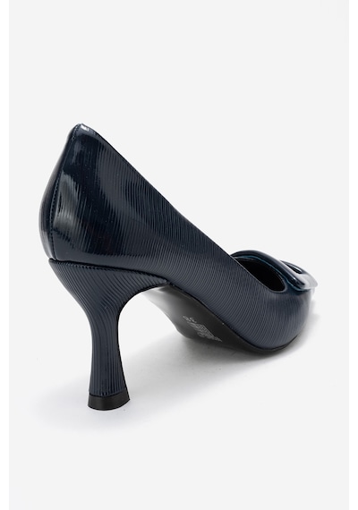 Luvishoes Astra Lacivert Çizgili Tokalı Kadın Topuklu Ayakkabı Lacivert