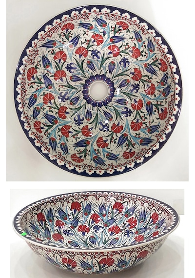 Can Seramik - El Yapımı Desenli Iznik Çini Lavabo