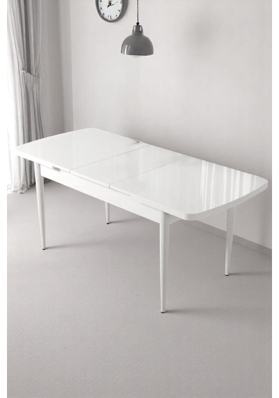 Sera Beyaz 80 x 132 Açılabilen MDF Masa Beyaz Metal Ayaklı Mutfak Masası 6 Füme Kot Desen Sandalye Sera Beyaz 80 x 132 Açılabilen MDF Masa Beyaz Metal Ayaklı Mutfak Masası 6 Füme Kot Desen Sandalye