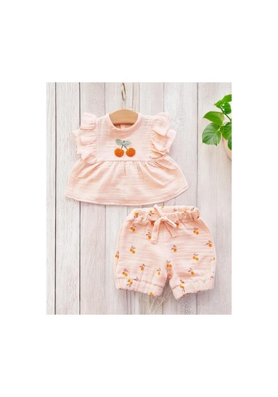 Altıntaş Baby Ponpon Kirazlı Müslin Şortlu Takım Kavuniçi Kavuniçi