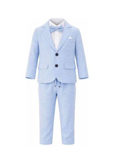 Baby Kids Colors Erkek Çocuk Flamlı Keten Salaş Ceketli Takım Elbise / Gömlek Pantolon Ceket Papyon Keten Takım Mavi