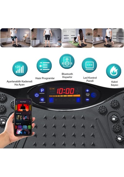 Yüksek Titreşimli Egzersiz Platformu Bluetooth Masaj Aleti Ev Fitness Cihazı Direnç Lastiği Hediye