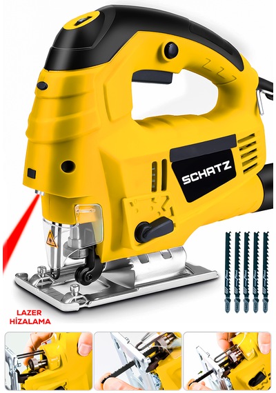 Schatz 800 W Lazerli Devir Ayarlı Dekupaj Testere Makinesi Sarı + 5 Adet Testere Ucu