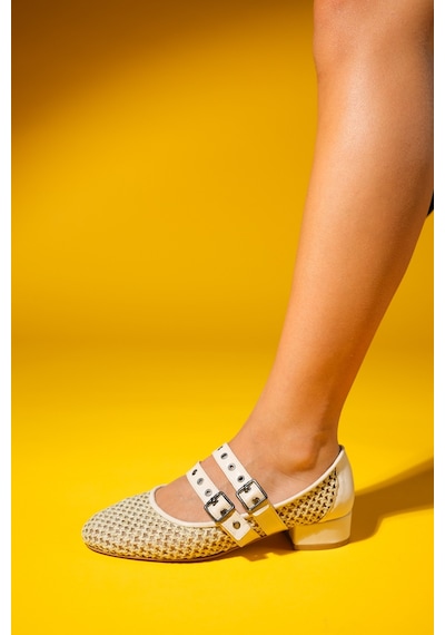 Luvishoes Luvi Shoes Lapıs Bej Hasır Kadın Kısa Topuklu Ayakkabı Bej
