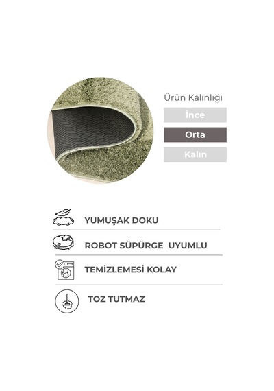 Oval Mabel Yeşil Yumuşak Tuşeli Halı 10 Farklı Renk Seçeneği Kaymaz Taban Yıkanabilir Modern