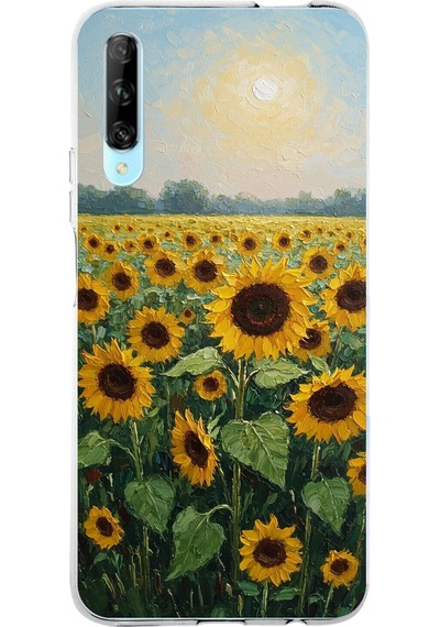 Huawei P Smart Pro Uyumlu Ay Çiçeği Sulu Boya Baskılı Silikon Kılıf Renkli