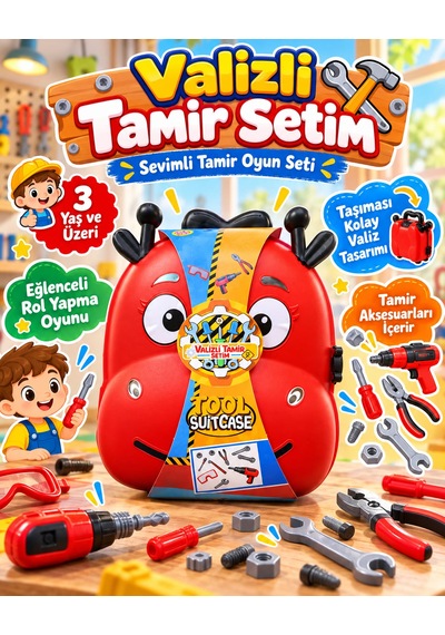 Oyuncak Çekçek Valizli Aksesuarlı Makyaj Doktor Tamir Set Taşınabilir Tekerlekli Renkli Çantalı Bavul Güzellik Eğitici Meslek Seti 50x25 Cm Çok Renklii