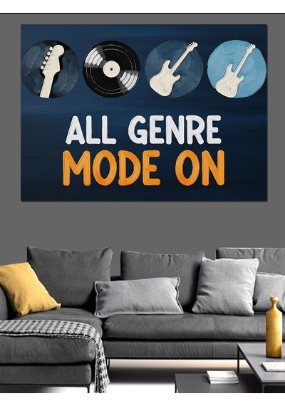 Müzik Türleri İkonlu Yazı Dekoratif Kanvas - Mdf Ahşap Tablo