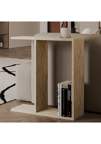 Lotus Modern Yan Sehpa Kitaplıklı Ve Dekoratif Tasarım Traverten Desen