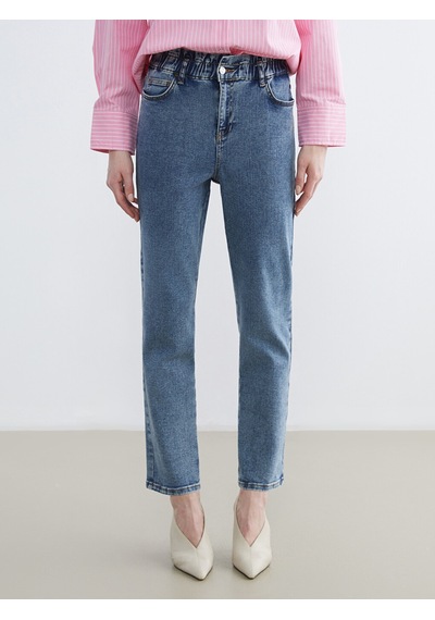 Lcwaıkıkı Classic Mavi Beli Lastikli Slim Mom Kadın Jean Pantolon