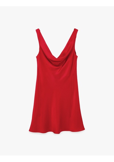 Koton Kolsuz Degaje Yaka Saten Mini Elbise Kırmızı 6sak80063pw Kırmızı
