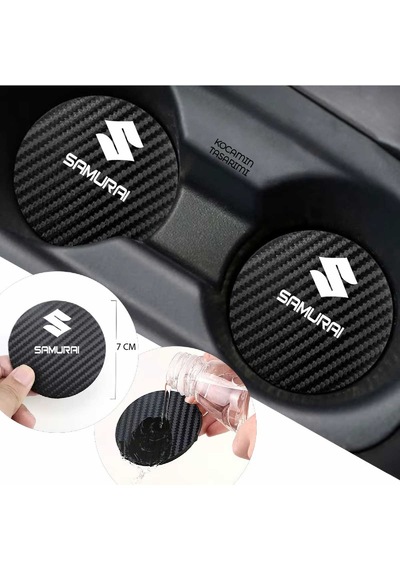 Suzuki Samurai Siyah Karbon Bardak Altlığı Suzuki Armalı Samurai Yazılı 7 Cm Dayanıklı Özel Tasarım 2 Adet 2 Adet