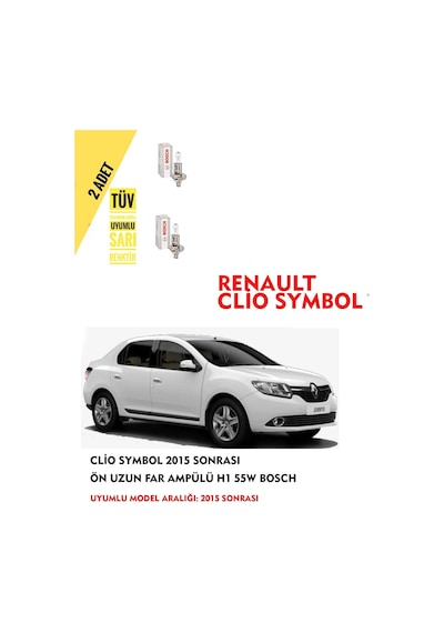 Clio Symbol 2015 Sonrası Ön Uzun Far Ampülü 2 Adet Sarı Renk