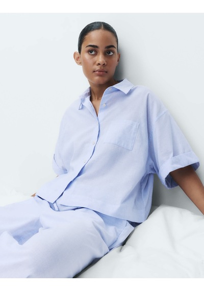 Marks & Spencer Pamuklu Pijama Üstü T37003740T Mavi
