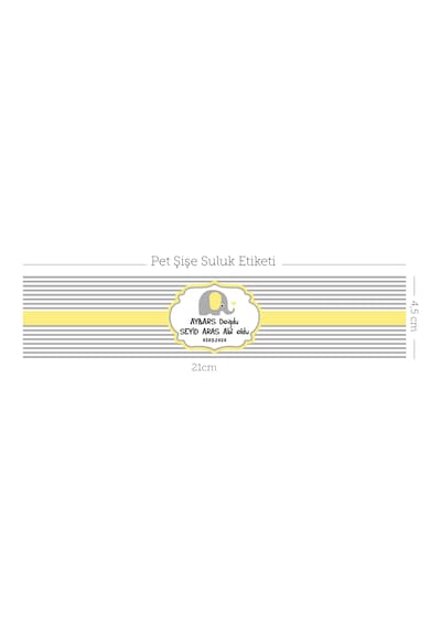 Suluk Pet Şişe Etiketi Erkek Çocuk Sarı Fil Concept - 24 Adet Kuşe Etiket Renkli