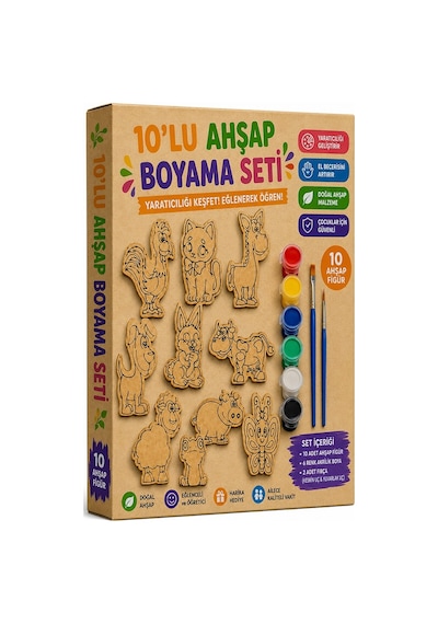 Ahşap Boyama Hayvanlar 10 Lu 1 Paket 10x15cm Set3 Ahşap Boyama 6 Renk Boya Resim Fırçası Etkinlik Çocuk Gelişim Motor