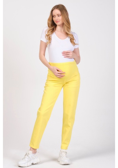 Busa Hamile Mom Fit Kot Pantolon Sarı-sarı