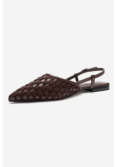 Luvishoes Chanda Kahverengi Örgü Detaylı Sivri Burun Kadın Sandalet Kahverengi