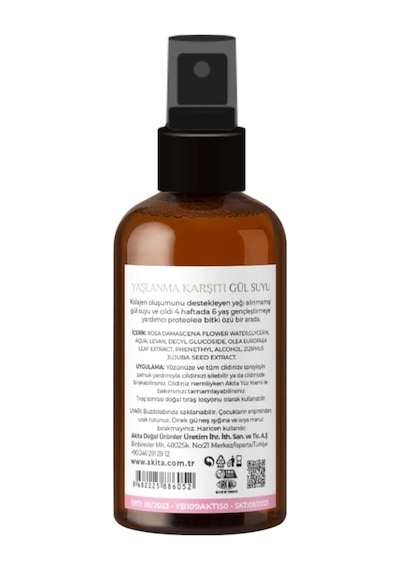 % 100 Doğal Yaşlanma Karşıtı Gül Suyu Cam Şişe 100ml