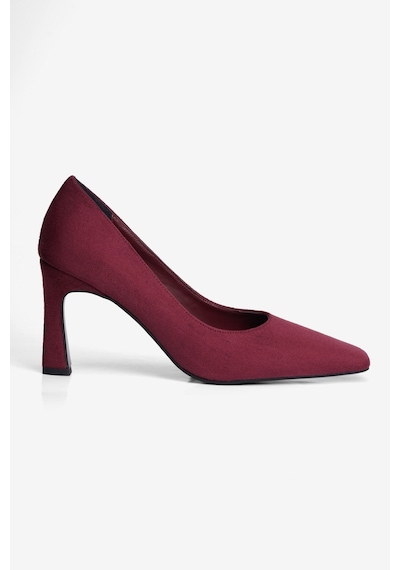 Mubiano Kadın Süet Topuklu Ayakkabı Kare Burun Stiletto Naya Bordo