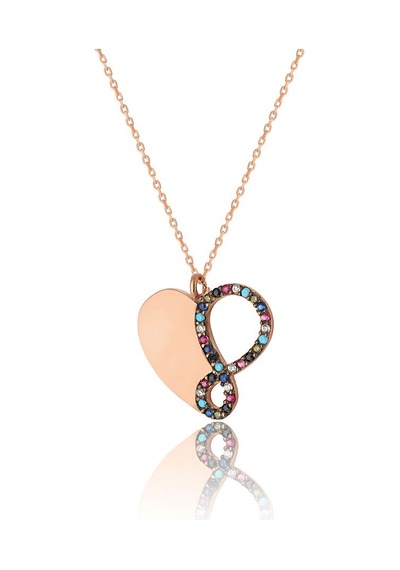 925 Ayar Gümüş Zirkon Taşlı Kalp Sonsuzluk Kadın Kolye 18 Mm Rose Rose