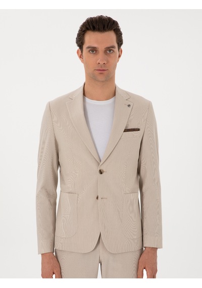 Cacharel Bej Slim Fit Çizgili Takım Elbise