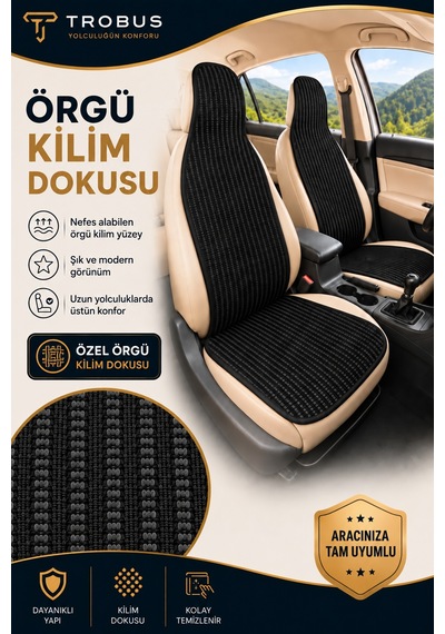 Ford Ranger 2012-2018 Üniversal Örme Ön 2 Parça Minder Terletmez Kaymaz Taban Siyah