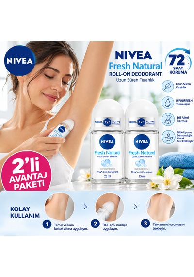 Nıvea Fresh Natural Kadın Roll-on Deodorant 25 Ml 2'li Avantaj Paketi