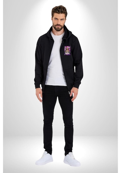 Angemiel Daddy Yankee Müzik Star Kadın Erkek Siyah Kapüşonlu Fermuarlı Baskılı Hırka Sweatshirt Siyah