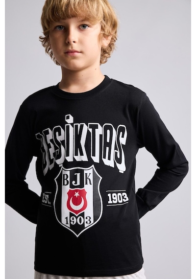 Defacto %100 Pamuk Beşiktaş Baskılı Bisiklet Yaka Uzun Kollu 2li Pijama Takımı Erkek Çocuk I2027a826aubk81 Siyah-bk81