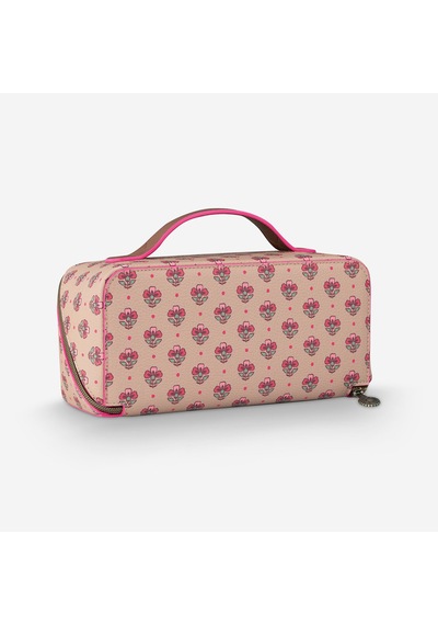 Pembe Suni Deri Makyaj Çantası 23,5x10,5x11 Cm