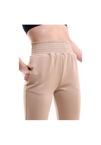 Winmoda34 Jogger Dalgıç Eşofman Geniş Kemer Paça Büzgülü Bej