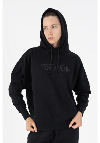 Maraton Oversize Kadın Kapüşonlu Siyah- Sweatshirt Siyah-