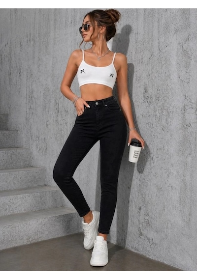 Valensdesign Kadın Dar Paça Kot Pantolon Siyah