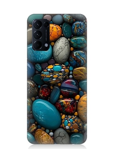 Oppo Reno 5 Uyumlu Renkli Doğal Taşlar Desenli Silikon Kılıf