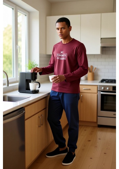 Erkek Antrasit Baskılı Sweatshirt Ve Pantolon Ev Giyim Takımı Fon Bordo