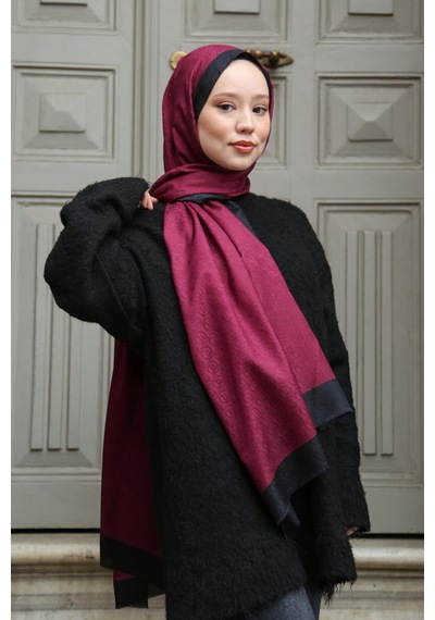 Premium Lux Original Monogram Şal İpek Vual, Yüksek Kalite, Hafif, Rahat, Şık, Tesettür, Shawl Bordo