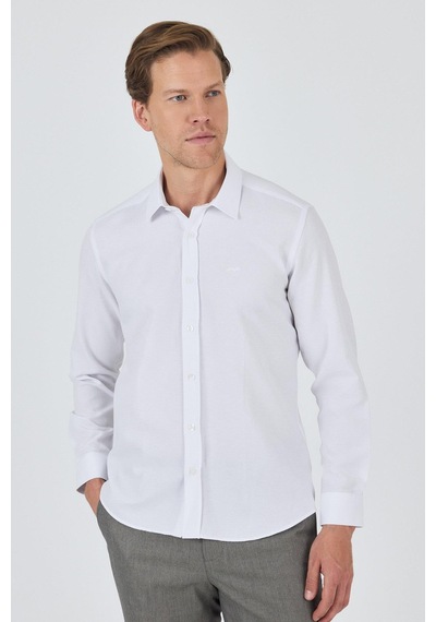 İmza Uzun Kol Desenli Armürlü Sert Yaka Cepsiz Pamuklu Classic Slim Fit Gömlek 1004250191 Beyaz İmza Uzun Kol Desenli Armürlü Sert Yaka Cepsiz Pamuklu Classic Slim Fit Gömlek 1004250191 Beyaz
